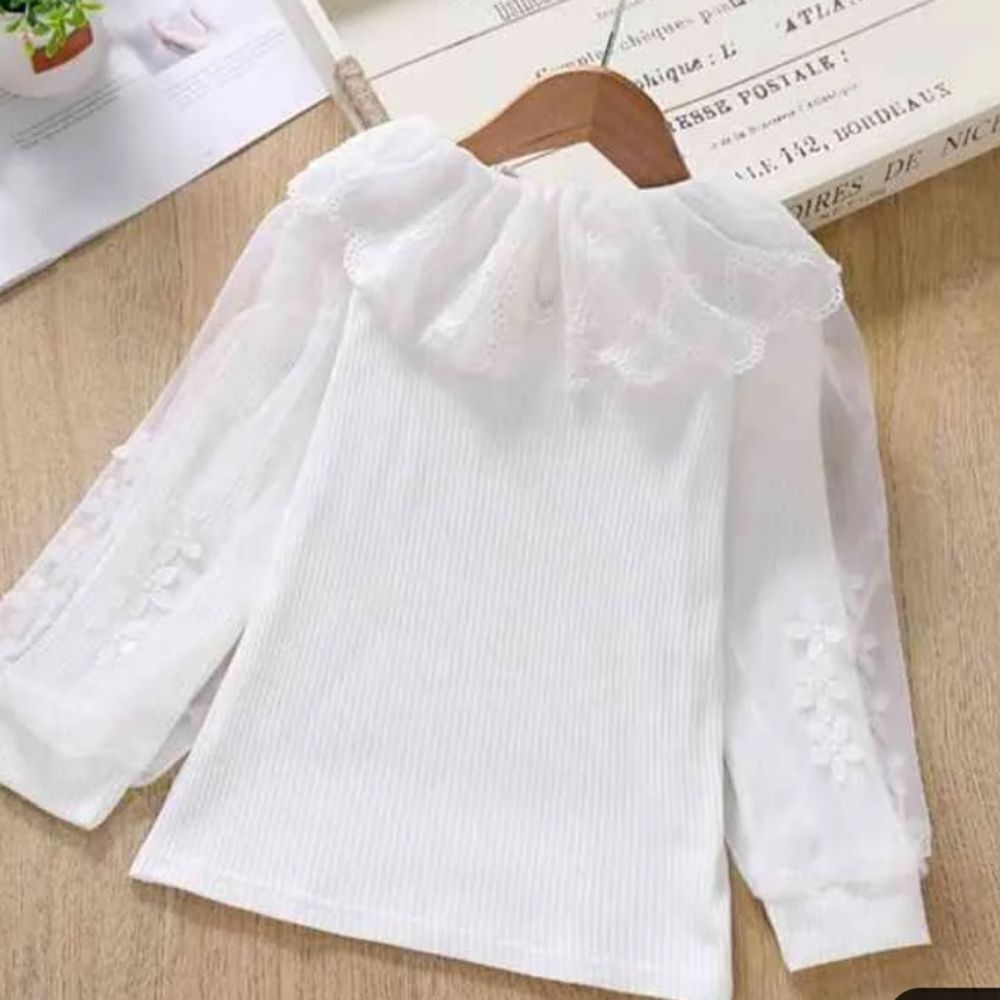 Fashionable Lase Embroidered Flowers Sleeve Sweater, girls 8-10 years, cotton